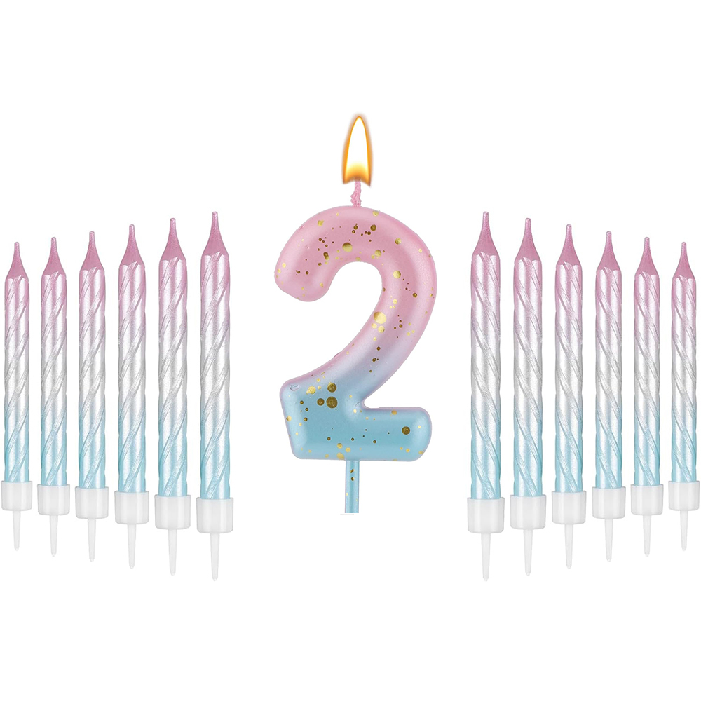 Unity Candle Set - Cyfrowe Świece Urodzinowe Różowo-Niebieski Gradient Zestaw